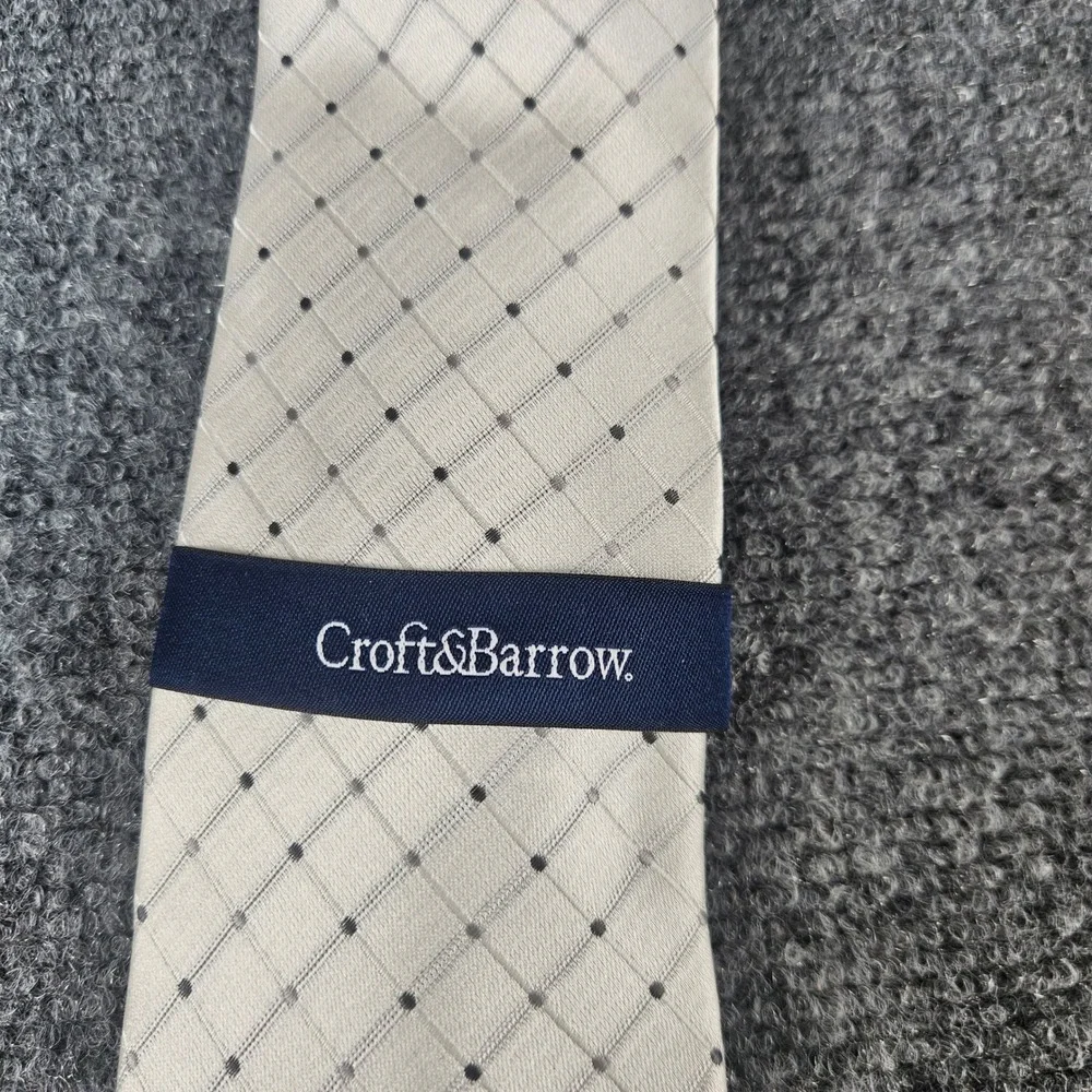 Croft & Barrow Mens White Dot Grid Silk Blend Necktie NA051723 New‎